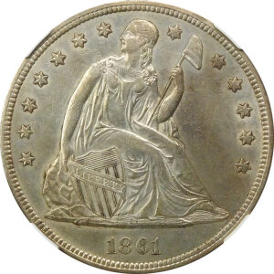 1861 Seated Liberty Silver Dollar - NGC AU 58