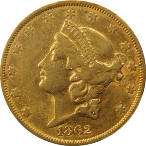 1862-S $20 Gold Liberty Head Double Eagle - PCGS AU 50