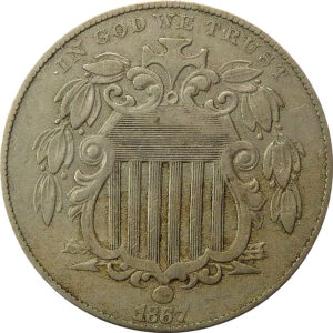 1867 No Rays Shield Nickel - VF