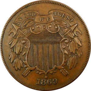 1869 Two-Cent Piece - AU 50