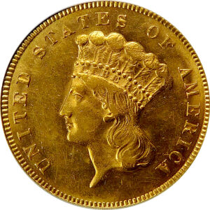 1874 $3 Gold Indian Princess Head - PCGS AU 58