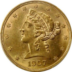 1907-D $5 Gold Liberty Head Half Eagle - PCGS MS 62