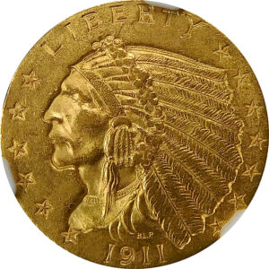 1911 $2.5 Gold Indian Head Quarter Eagle - NGC MS 62