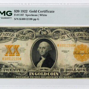1922 $20 Gold Certificate - Fr#1187 - PMG 30 Very Fine