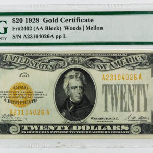 1928 $20 Gold Certificate - Fr#2402 - PMG 35 Choice Very Fine