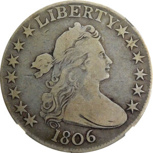 1806 Pointed 6, No Stem Draped Bust Half Dollar - NGC F 15 - CAC