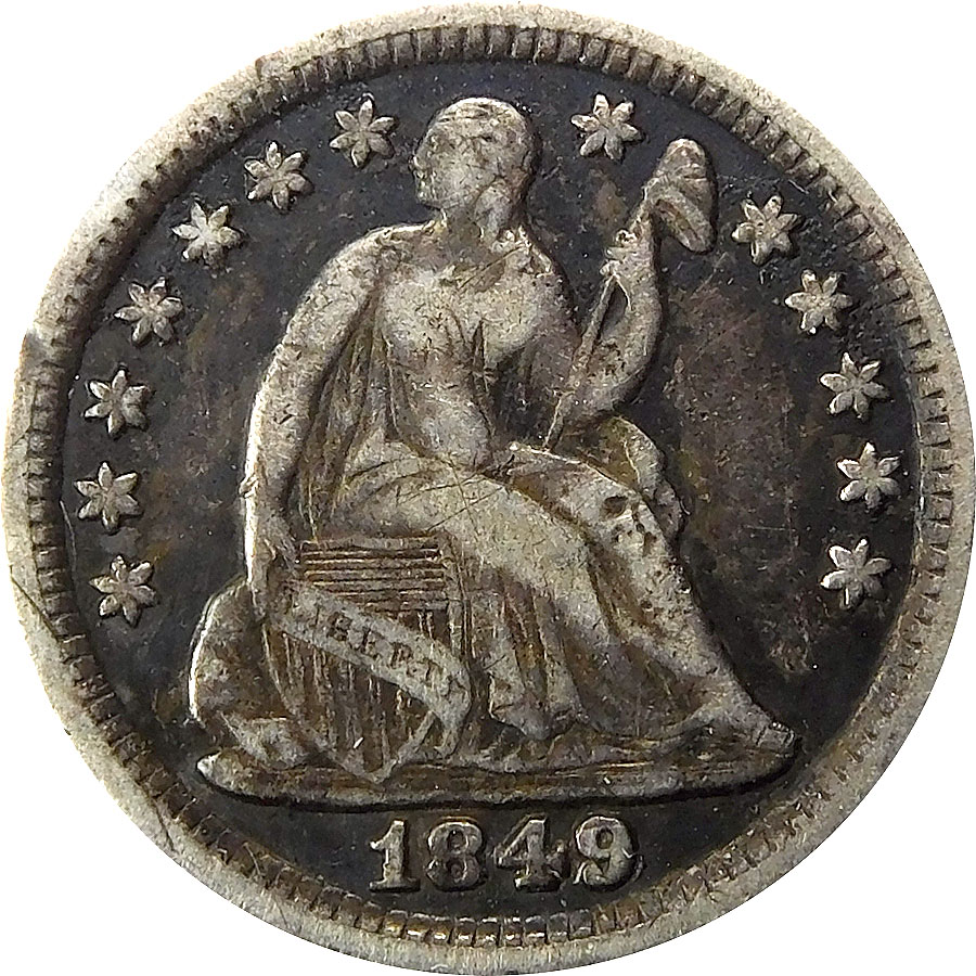 1849 Seated Liberty Half Dime - VF+
