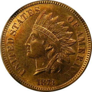 1873 MPD Open 3 Indian Head Cent (VP-004) - NGC MS 62 Red-Brown - CAC