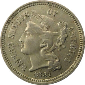 1881 Three Cent Nickel - AU 50
