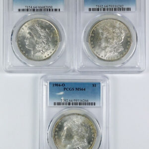 1884-O, 1885-O & 1904-O Morgan Silver Dollar Set - PCGS MS 64