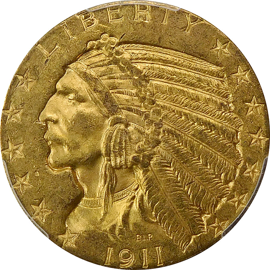 1911 $5 Gold Indian Head Half Eagle - PCGS MS 63