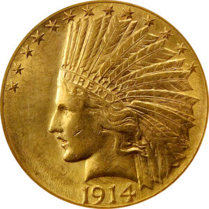 1914-D $10 Gold Indian Head Eagle - NGC AU 58